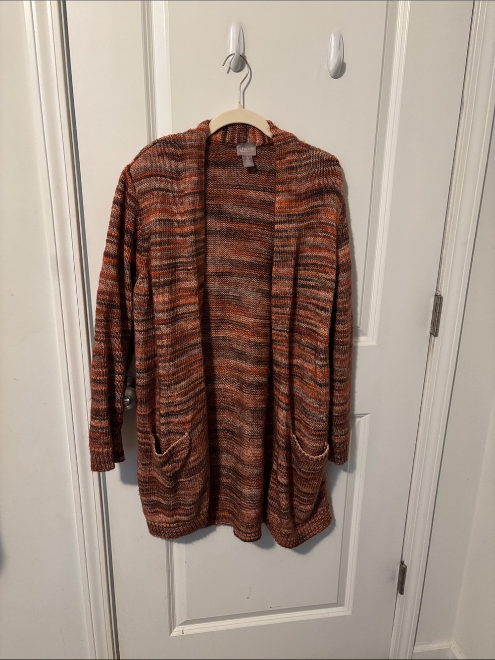 Chico's Burnt Orange Multistripe Open Cardigan